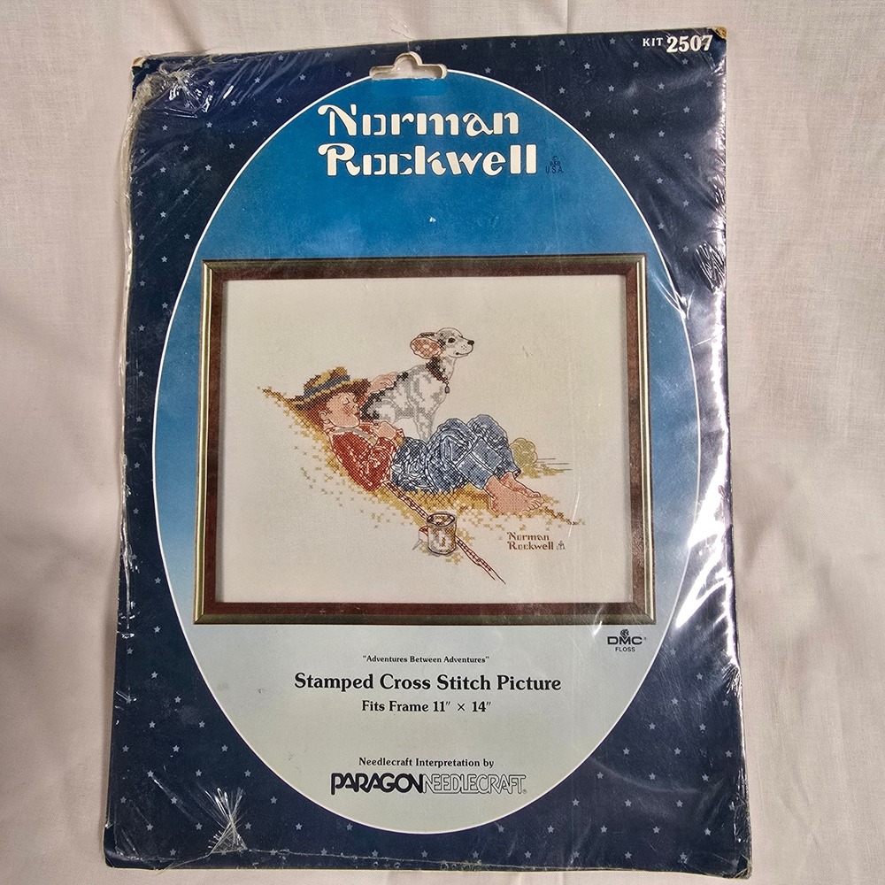 Norman‎ Rockwell Adventures Between Adventures Stamped Cross Stitch Kit Vintage